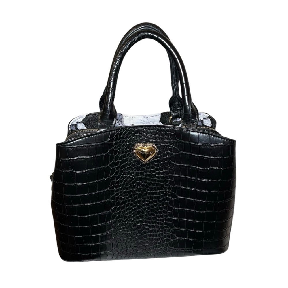 Betsey Johnson Black Satchel with Gold Heart Accent